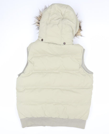 Fat Face Women's Beige Puffer Gilet Size 16 Hooded Down Waistcoat