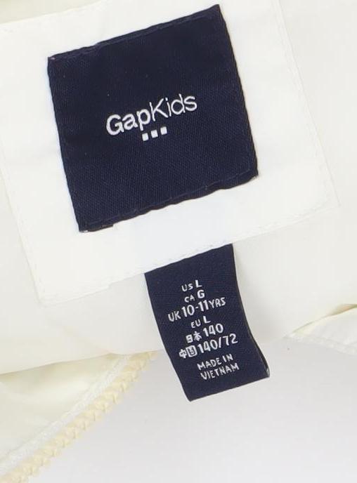 Gap Kids Girls Ivory Puffer Hooded Gilet 10-11 Years Faux Fur Trim Zip Waistcoat