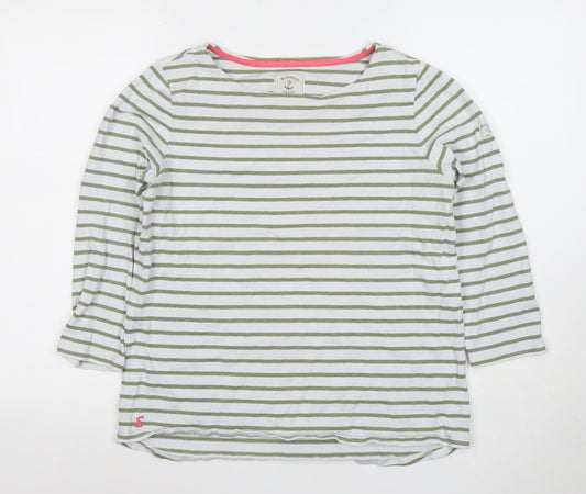 Joules Women’s Green White Striped Boat Neck 3/4 Sleeve Cotton T-Shirt Size 14