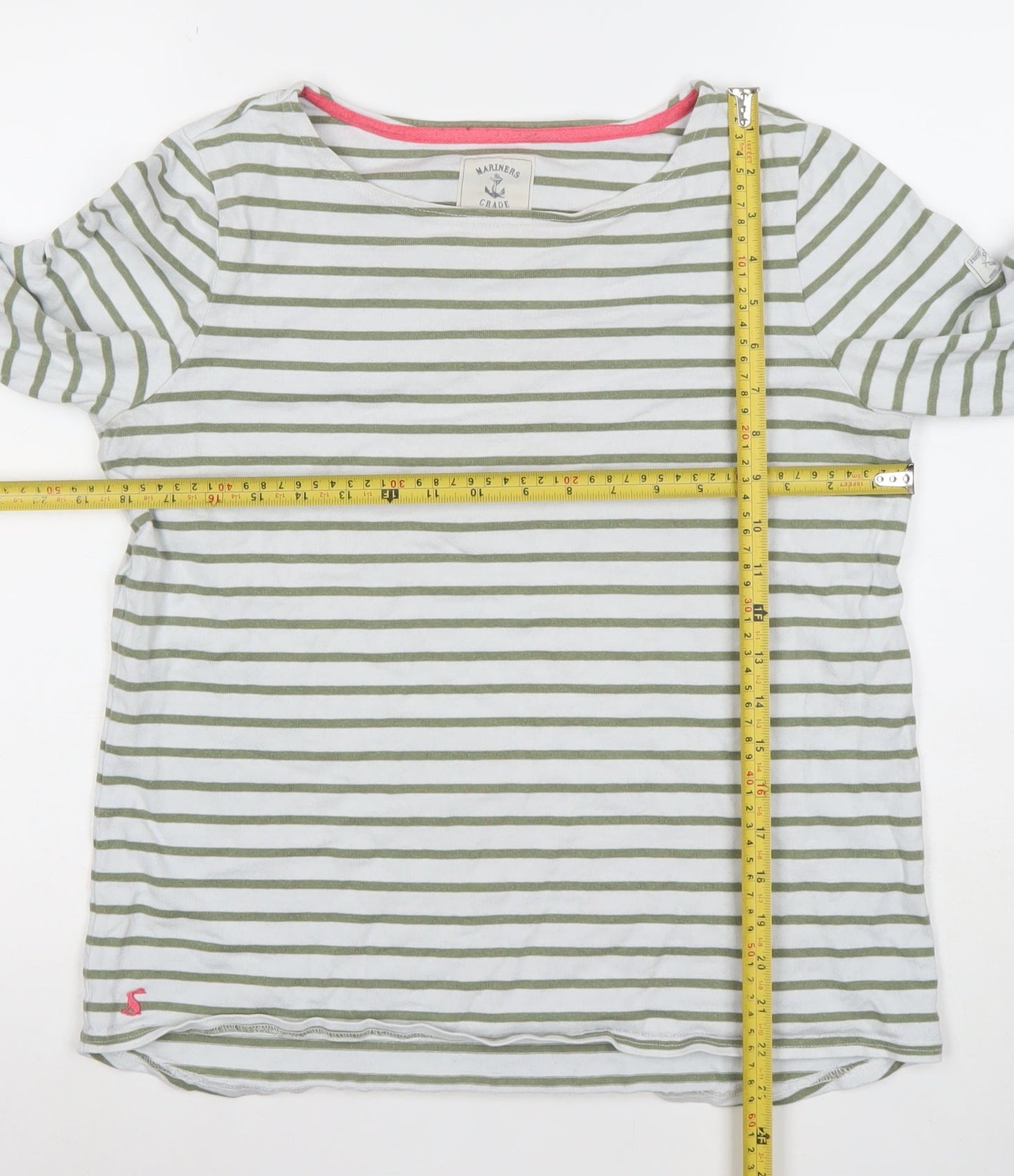 Joules Women’s Green White Striped Boat Neck 3/4 Sleeve Cotton T-Shirt Size 14