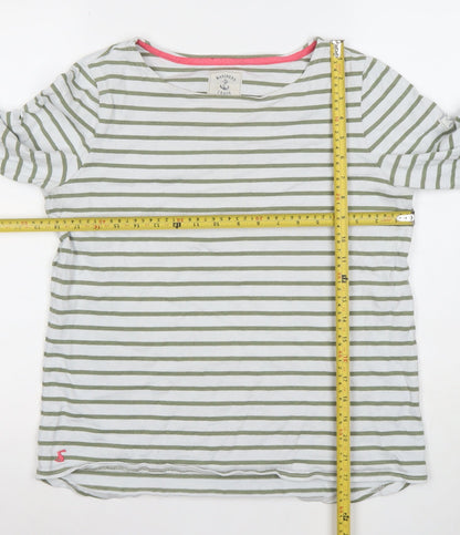 Joules Women’s Green White Striped Boat Neck 3/4 Sleeve Cotton T-Shirt Size 14