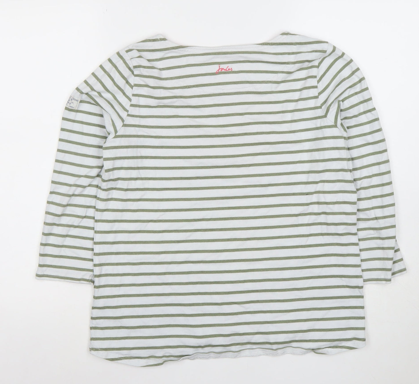 Joules Women’s Green White Striped Boat Neck 3/4 Sleeve Cotton T-Shirt Size 14