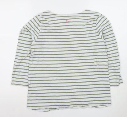 Joules Women’s Green White Striped Boat Neck 3/4 Sleeve Cotton T-Shirt Size 14