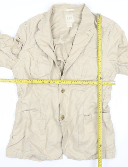 GAP Women Beige Linen Cotton Two-Button Blazer Size M