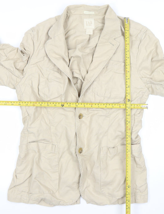 GAP Women Beige Linen Cotton Two-Button Blazer Size M