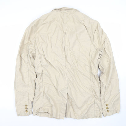 GAP Women Beige Linen Cotton Two-Button Blazer Size M