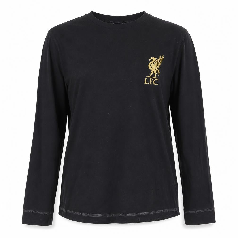 Front view of Pyjamas.com Teens Black LFC Long Sleeve Cotton T-Shirt L