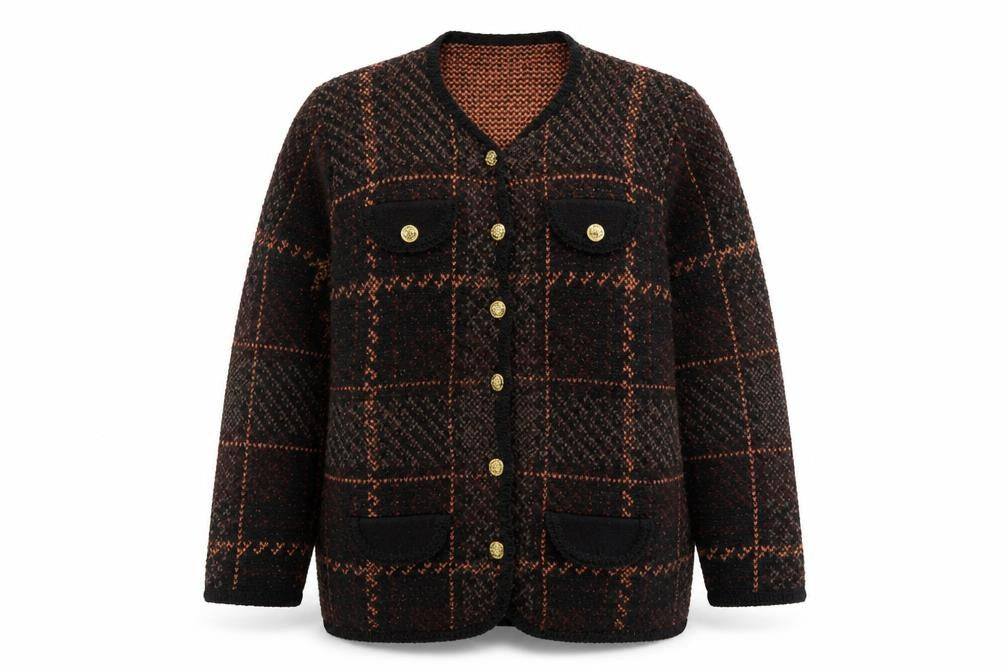 Marks & Spencer Women's Brown Check Wool Blend Blazer Jacket Size 18