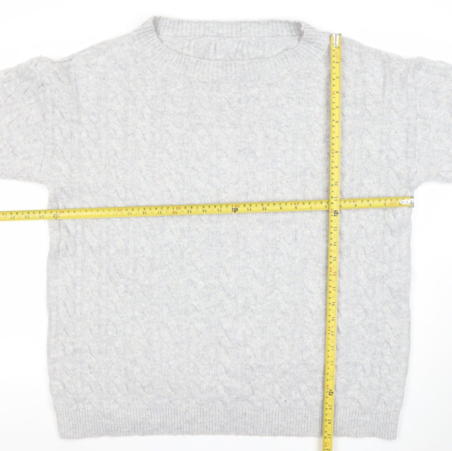 SHEIN Women’s Grey Cable-Knit Pullover Jumper Size 12