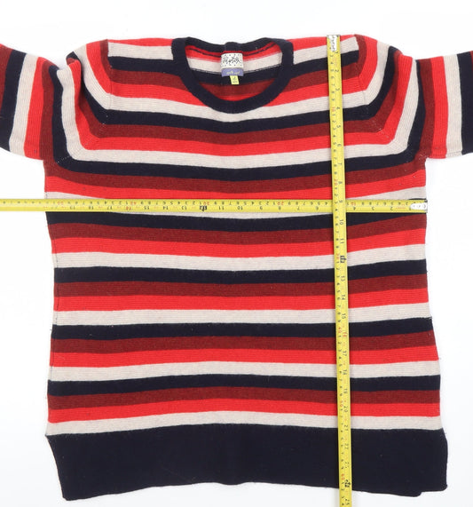 Heyton Women's Red Stripe Crew Neck Jumper XL 100% Merino Wool