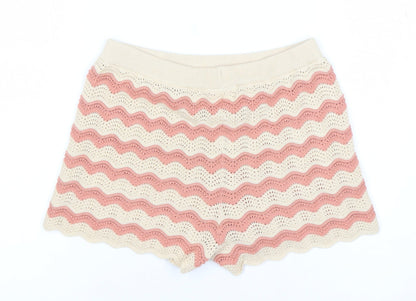 George Girls Pink & Beige Knit Striped Shorts 6-7 Years Cotton Blend