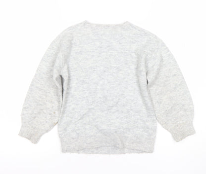John Lewis Girls Grey Sequin Reindeer Christmas Jumper Size 6 Years
