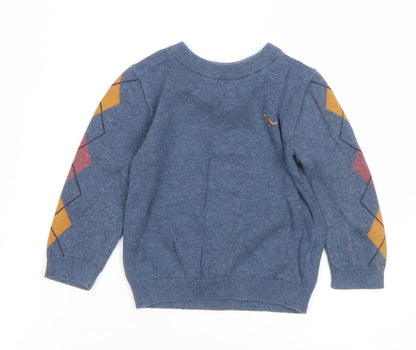 Next Blue Argyle Dinosaur Knit Jumper 12-18 Months Unisex Baby Pullover
