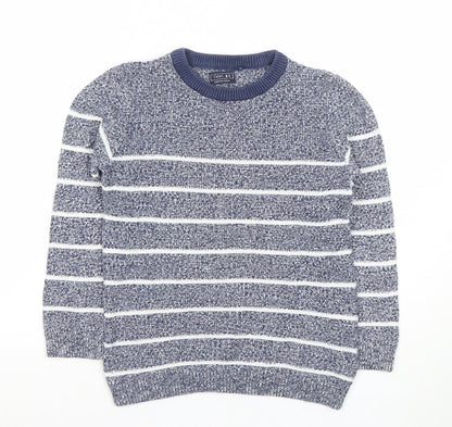 Next Boys Blue Striped Crew Neck Cotton Pullover Jumper 6 Years