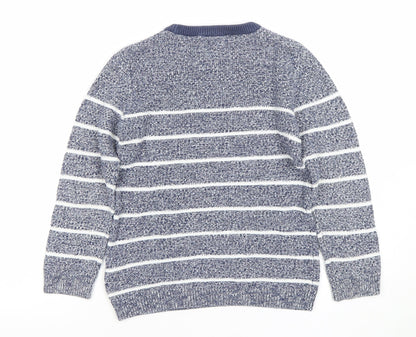 Next Boys Blue Striped Crew Neck Cotton Pullover Jumper 6 Years