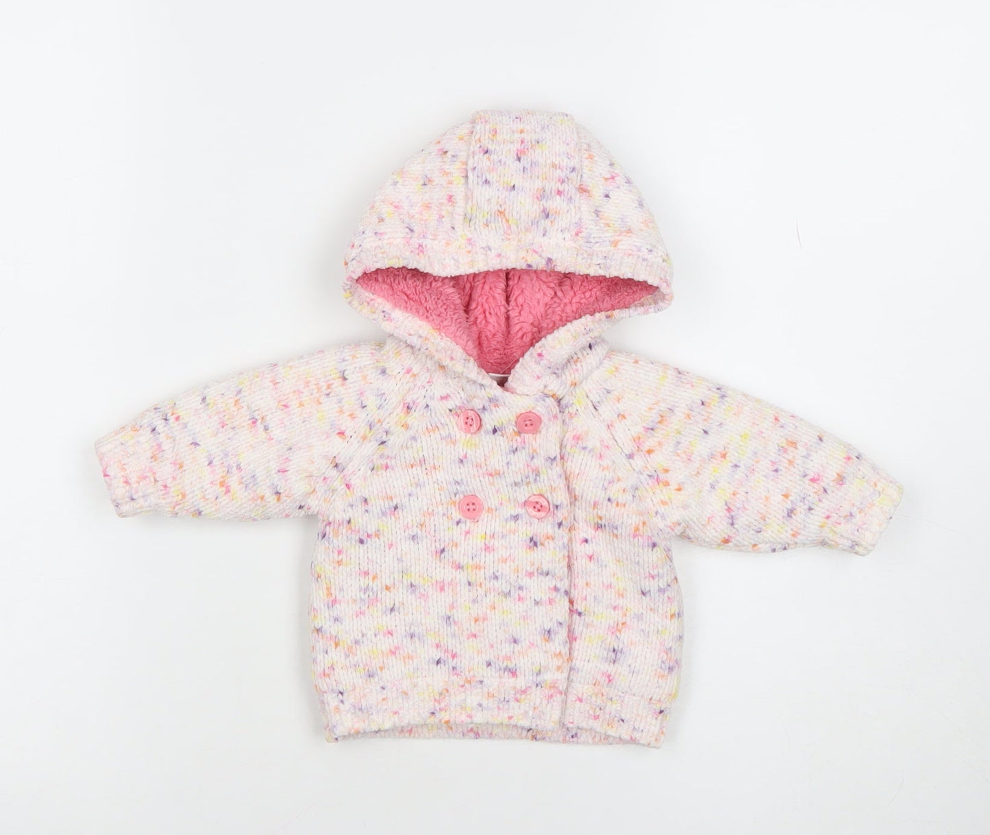 Next Unisex Baby Multicoloured Knit Hooded Double-Breasted Jacket Newborn
