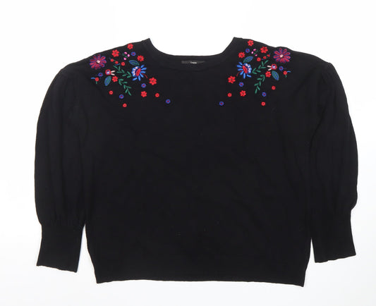 George Women’s Black Floral Embroidered Pullover Jumper Size 12