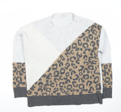 Tu Womens Grey Leopard Print Crew Neck Knitted Jumper Medium