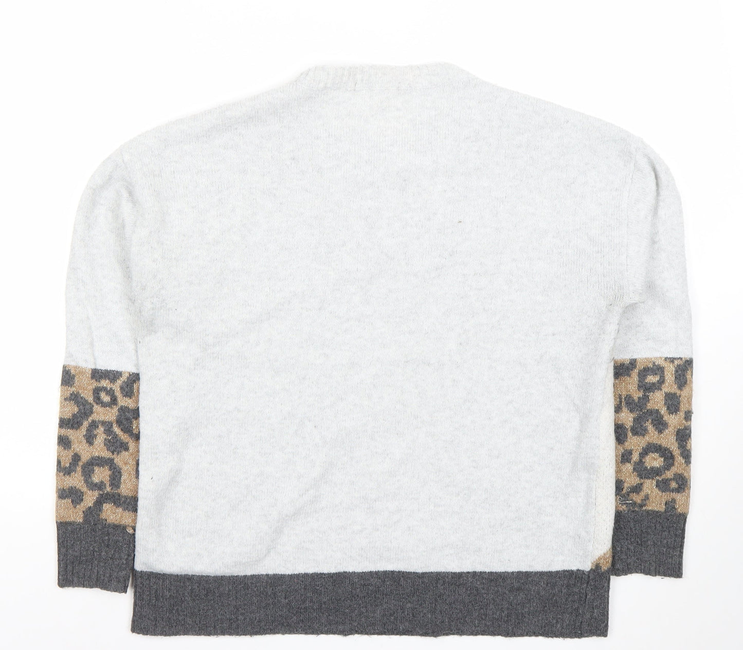 Tu Womens Grey Leopard Print Crew Neck Knitted Jumper Medium