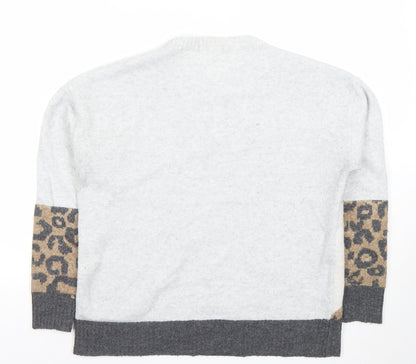 Tu Womens Grey Leopard Print Crew Neck Knitted Jumper Medium