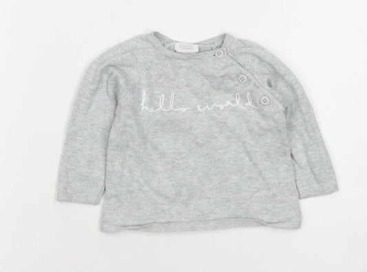Mamas & Papas Grey Long Sleeve Cotton 'Hello World' Baby T-Shirt 3-6M