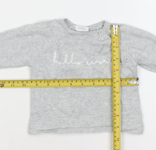 Mamas & Papas Grey Long Sleeve Cotton 'Hello World' Baby T-Shirt 3-6M