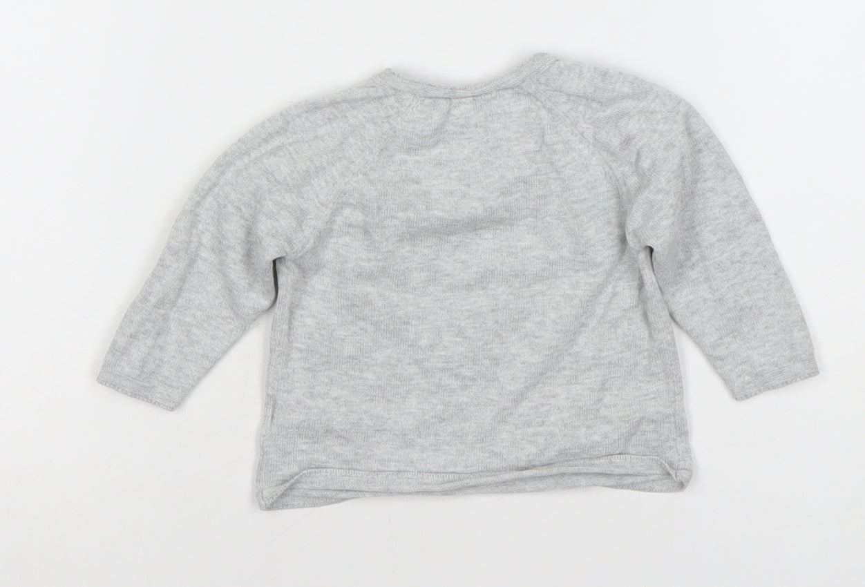 Mamas & Papas Grey Long Sleeve Cotton 'Hello World' Baby T-Shirt 3-6M
