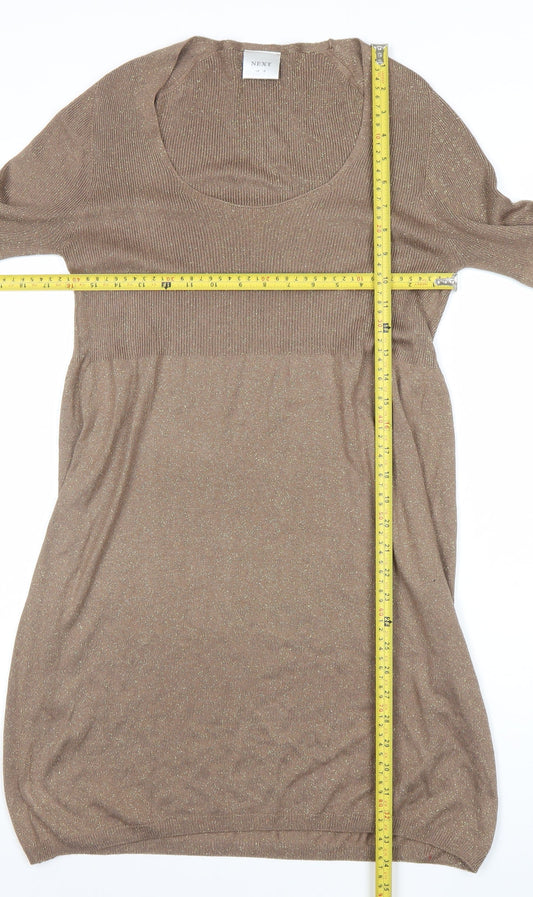 Next Women Brown Size 16 Shift Knit Dress Metallic 3/4 Sleeve