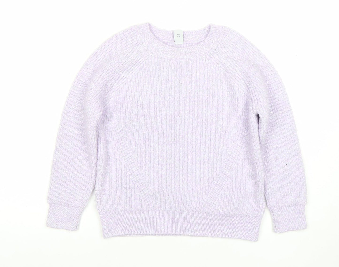 Tu Girls Lilac Rib Knit Pullover Jumper 7 Years Polyester Acrylic Blend