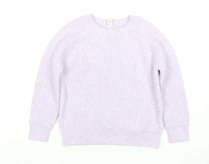 Tu Girls Lilac Rib Knit Pullover Jumper 7 Years Polyester Acrylic Blend