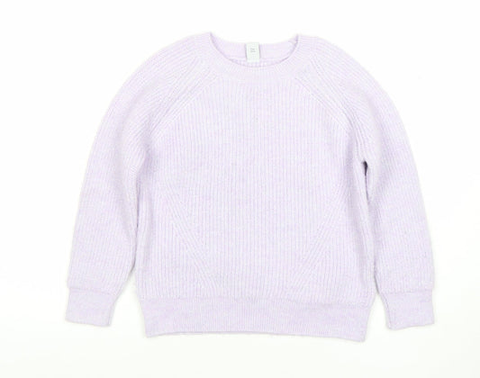 Tu Girls Lilac Rib Knit Pullover Jumper 7 Years Polyester Acrylic Blend