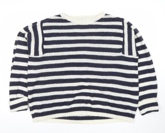 George Women’s Navy Cream Striped Knit Jumper Size 14