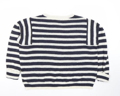 George Women’s Navy Cream Striped Knit Jumper Size 14