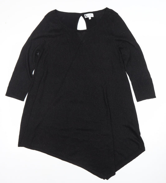 Next Women’s Black Asymmetric 3/4 Sleeve Knit Dress Size 14