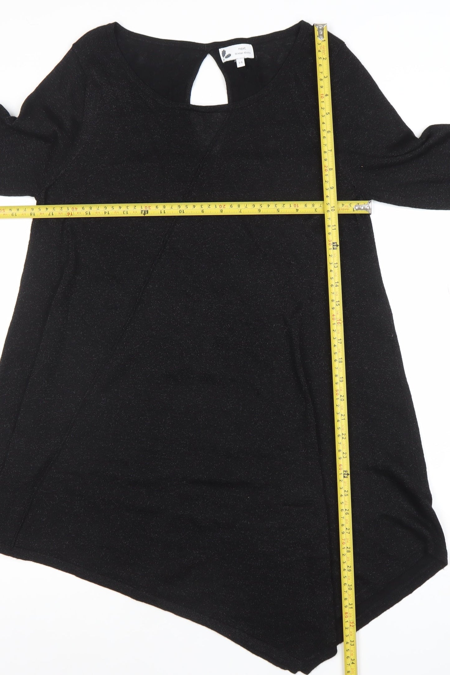 Next Women’s Black Asymmetric 3/4 Sleeve Knit Dress Size 14