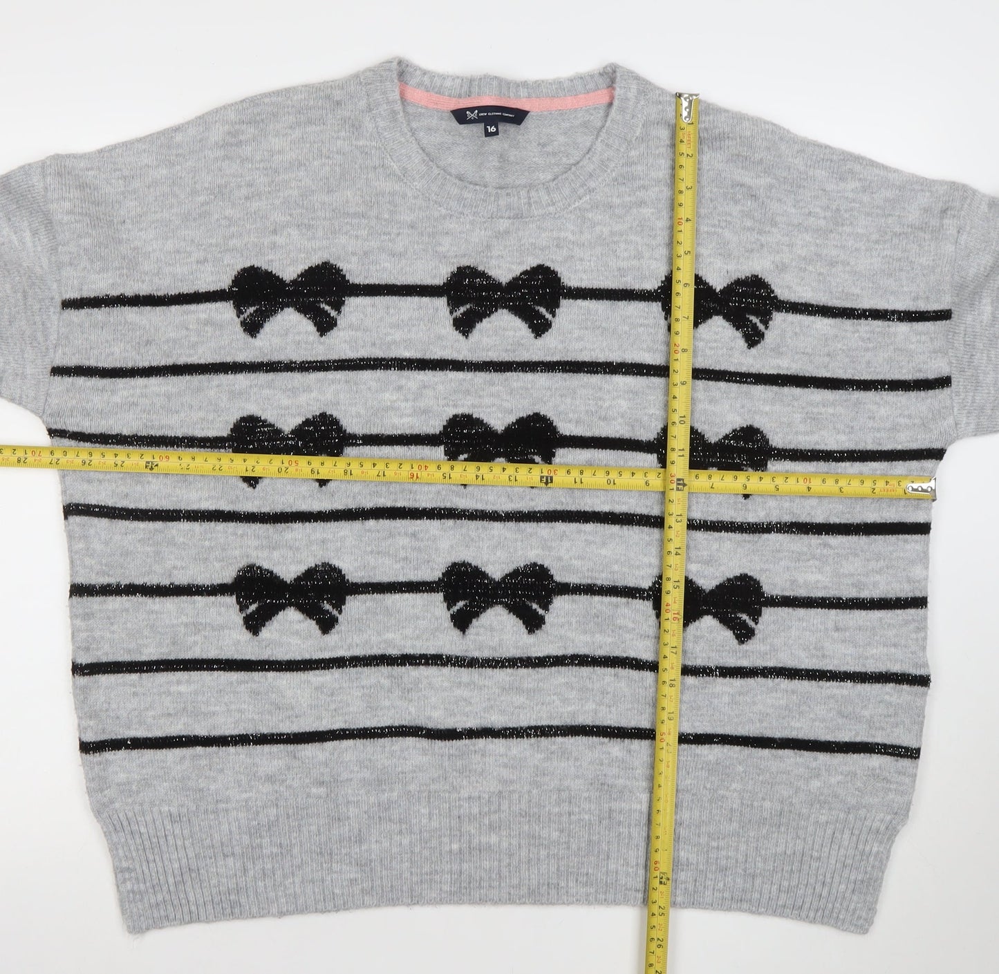 Crew Clothing Company Girls Grey Bow Stripe Knit Jumper Size 16 Years