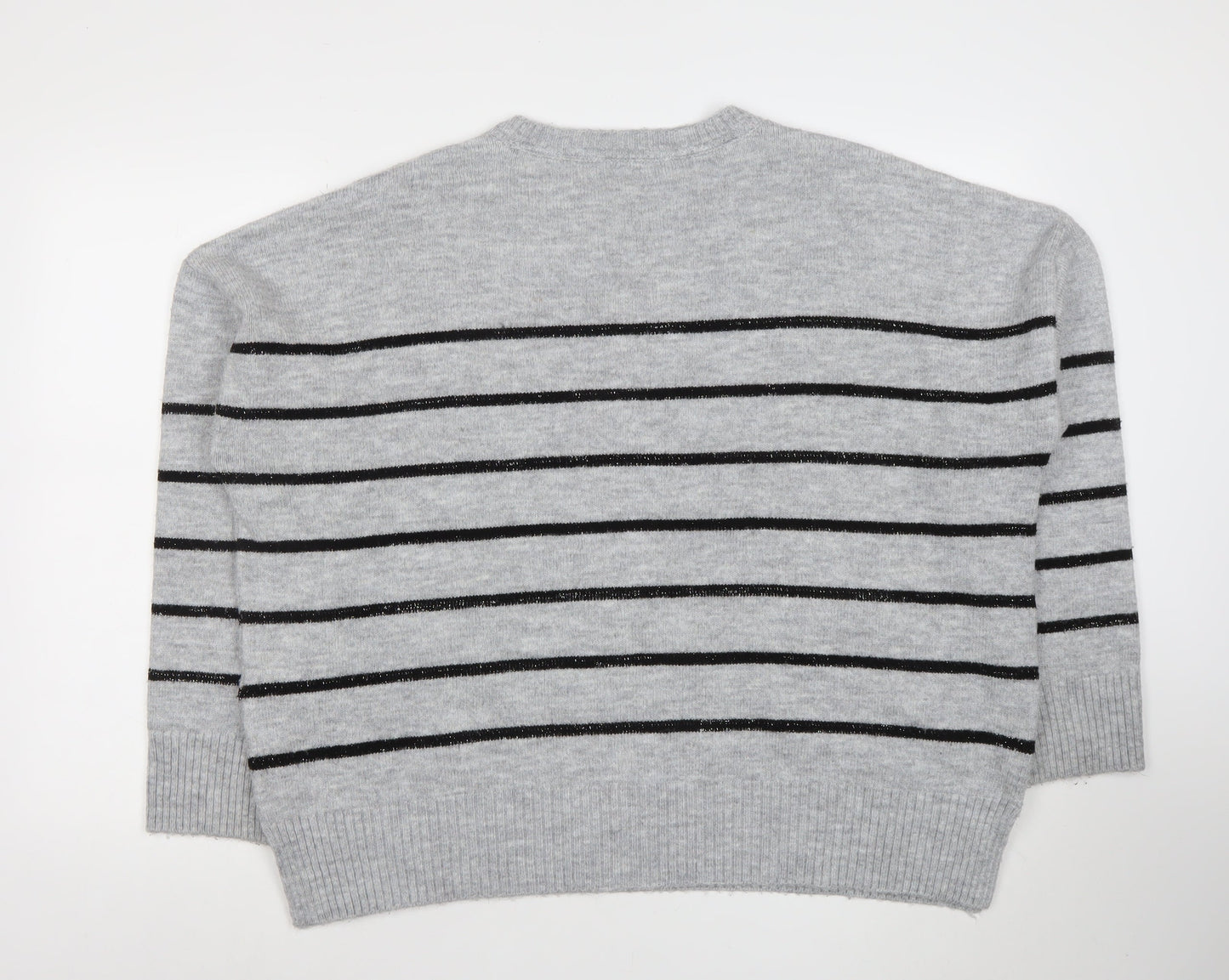 Crew Clothing Company Girls Grey Bow Stripe Knit Jumper Size 16 Years