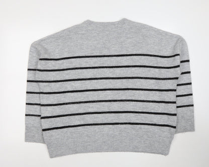 Crew Clothing Company Girls Grey Bow Stripe Knit Jumper Size 16 Years