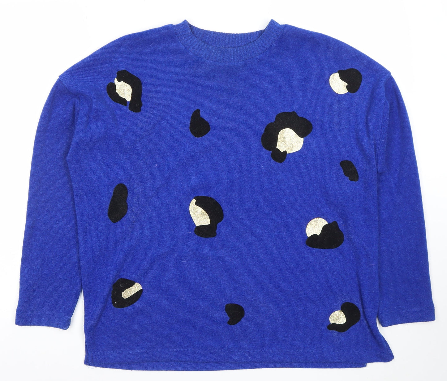 F&F Women Blue Leopard Print Relaxed Pullover Jumper UK M