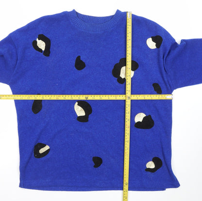 F&F Women Blue Leopard Print Relaxed Pullover Jumper UK M