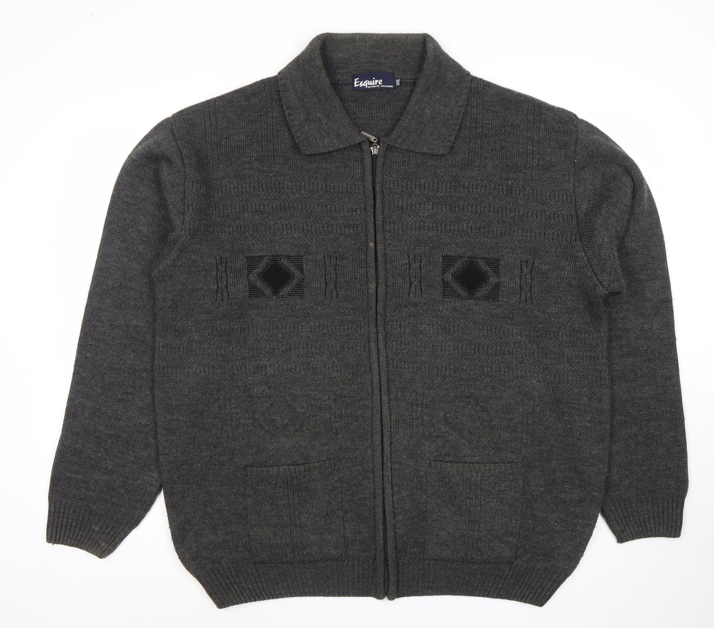 Esquire Men's Grey 3XL Full Zip Knit Jumper Collared Classic Style