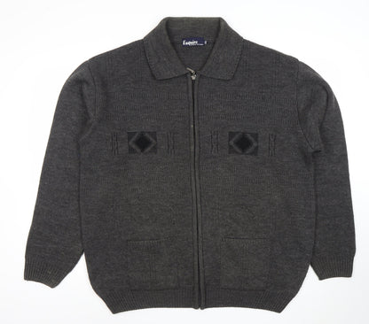 Esquire Men's Grey 3XL Full Zip Knit Jumper Collared Classic Style