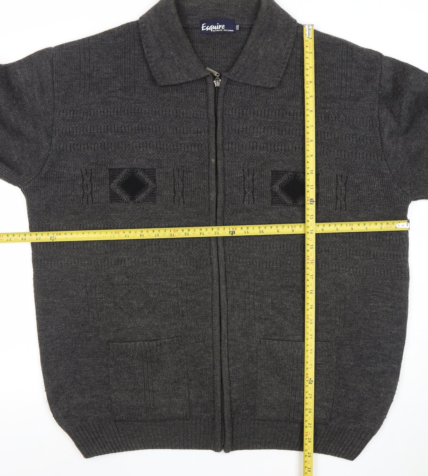 Esquire Men's Grey 3XL Full Zip Knit Jumper Collared Classic Style