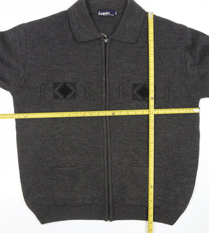 Esquire Men's Grey 3XL Full Zip Knit Jumper Collared Classic Style