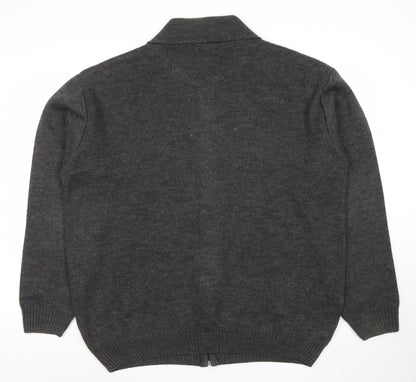 Esquire Men's Grey 3XL Full Zip Knit Jumper Collared Classic Style