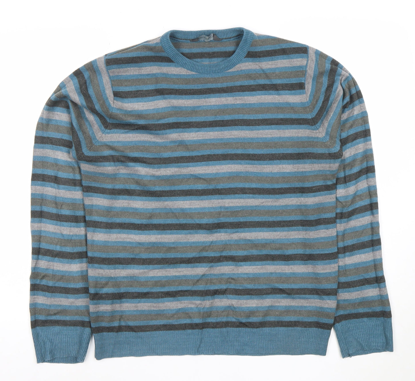 Cedar Wood State Men's Blue Striped Acrylic Pullover Jumper M