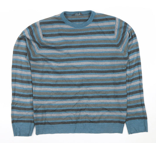Cedar Wood State Men's Blue Striped Acrylic Pullover Jumper M