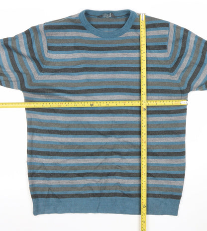 Cedar Wood State Men's Blue Striped Acrylic Pullover Jumper M