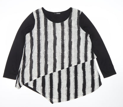 Quiz Womens Black Stripe Asymmetric Tunic Top Size 14