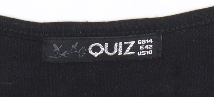 Quiz Womens Black Stripe Asymmetric Tunic Top Size 14